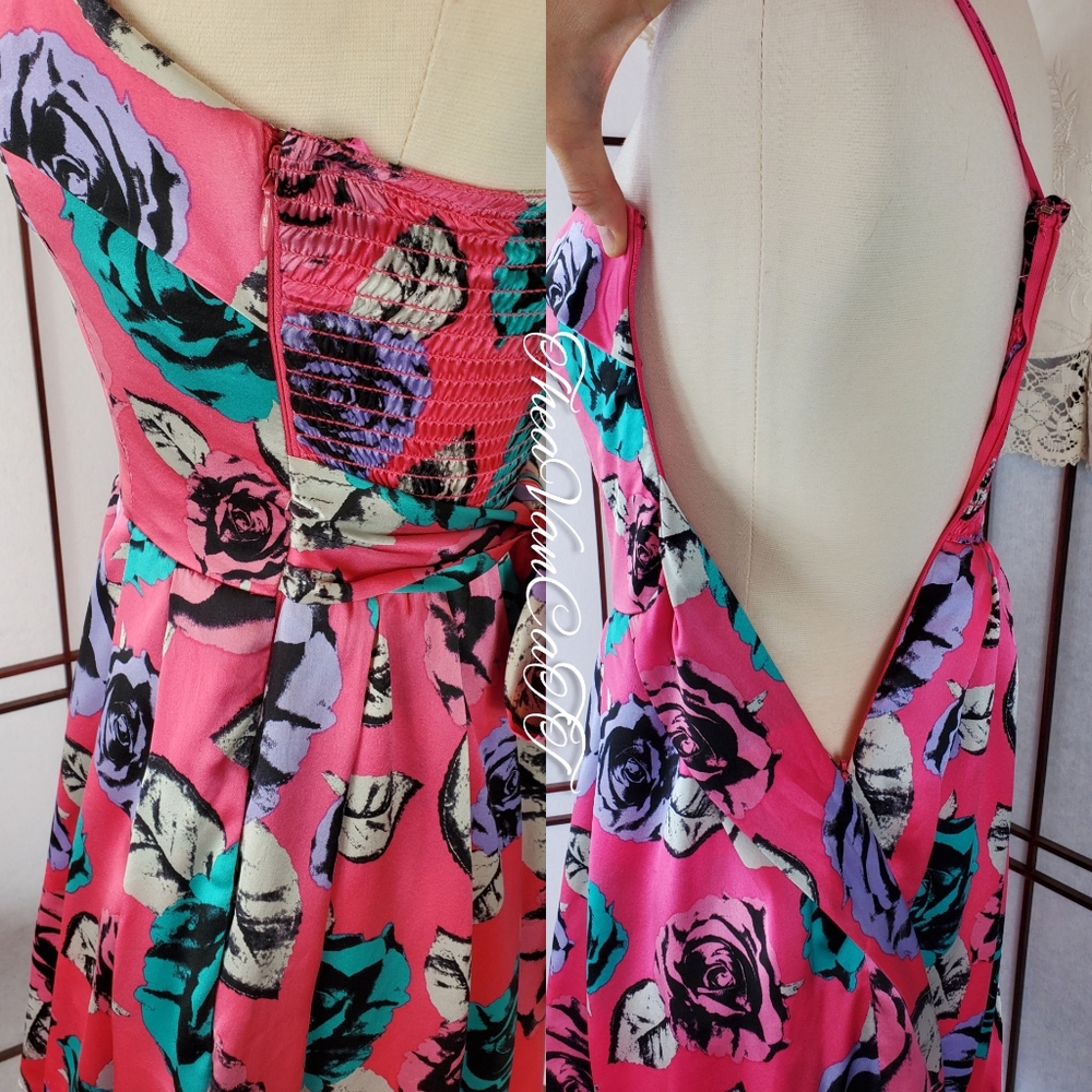 Vintage ♡BJ Strapless Rose Print 2 Pocket Sundress - Picture 4 of 6